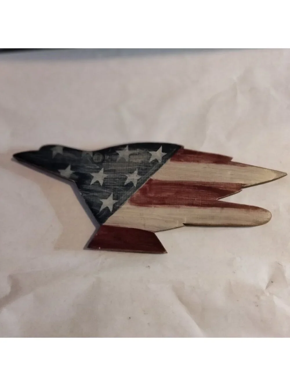 Wooden Eagle Wall Decor Patriotic American Flag Handmade Art Rustic Cottage
